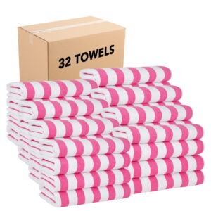 Arkwright Cali Cabana Beach Towels - 100% Ring Spun Cotton Pool Towel - 30 x 60 in. - (Bulk Case of 32) Pink