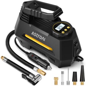 AstroAI Tire Inflator Portable Air Compressor Tire Air Pump for Car Tires - Car Accessories, 12V DC Auto Pump with Digital Pressure Gauge, Emergency LED Light for Bicycle,...