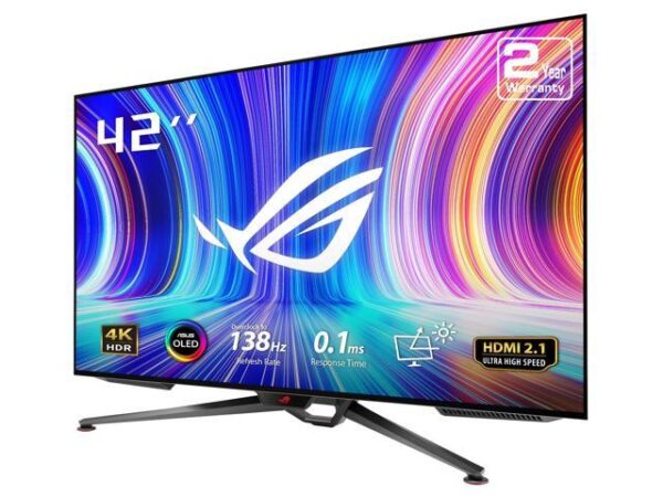 ASUS 42" (41.5" Viewable) 138 Hz OLED UHD Gaming Monitor 0.1ms (GTG) G-SYNC Compatible Flat Panel ROG Swift OLED PG42UQ ASUS 42" (41.5" Viewable) 138 Hz OLED UHD Gaming Monitor 0.1ms (GTG) G-SYNC Compatible Flat Panel ROG Swift OLED PG42UQ