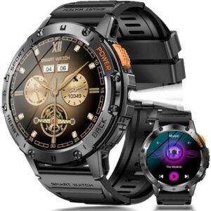 AUTYUE Military Smart Watches for Men with Flashlight, 170+ Sport Modes 1.43" AMOLED Screen, 530mAh Answer/Make Calls, Heart Rate/SpO2/Sleep Monitor,