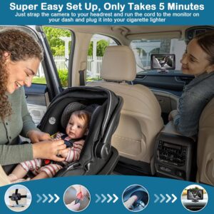 Baby Car Camera Ease Installation - Gift for Newborn Protect Baby's Eyes Color Image Clear Night Vision HD 1080P No-Sloshing Hide Lights 150° Wide View Angle for 3 Kids - LK12