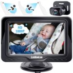 Baby Car Camera Ease Installation - Gift for Newborn Protect Baby's Eyes Color Image Clear Night Vision HD 1080P No-Sloshing Hide Lights 150° Wide View Angle for 3 Kids - LK12