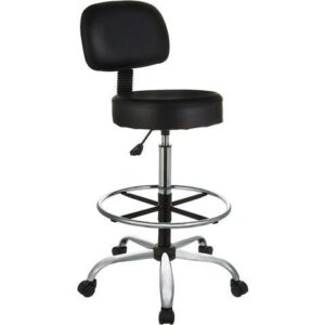 Basics Multi-Purpose Adjustable Drafting Spa Bar Stool with Foot Rest and Wheels - Black