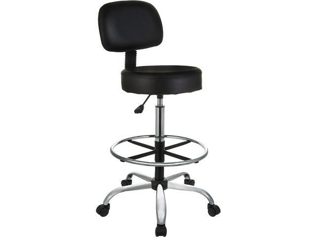 Basics Multi-Purpose Adjustable Drafting Spa Bar Stool with Foot Rest and Wheels - Black