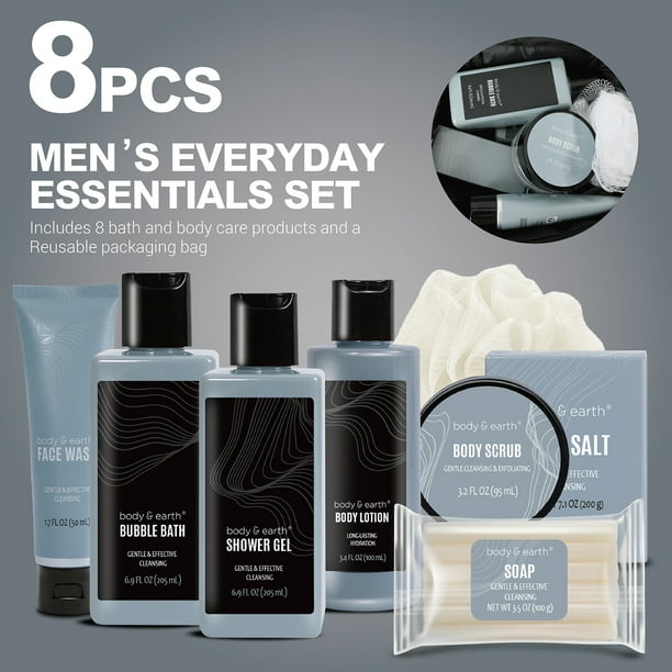 Bath and Body Spa Gift Basket Sets for Men - 8 Pcs Luxury Men's Bath Set Skin Care Kit Birthday Gifts for Men
