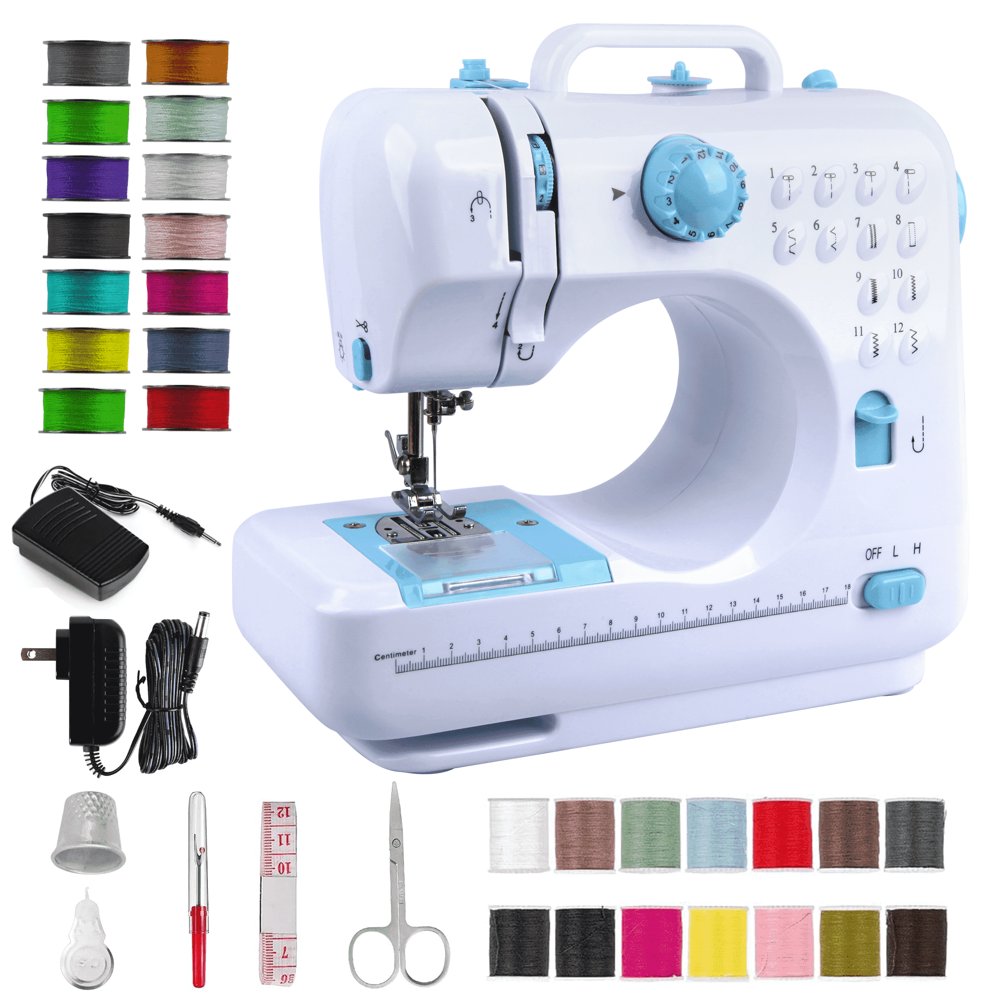 BCOOSS Sewing Machine for Beginner Multi-Functional Portable Machine with 12 Built-in Stitches,Blue