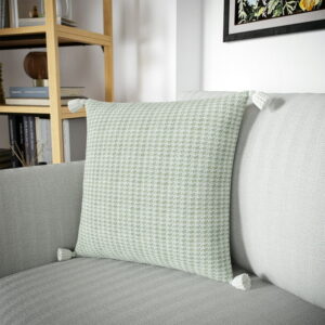 Beautiful Tonal Houndstooth Cotton Decorative Pillow with Tassels by Drew Barrymore, 22" x 22", Sage