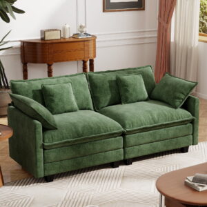 BedLuxury 76.7’’ Loveseat Sofa, Modern Chenille Sectional Sofa Cloud Couch for Living Room, Apartment, Office, 2-Seat, Green
