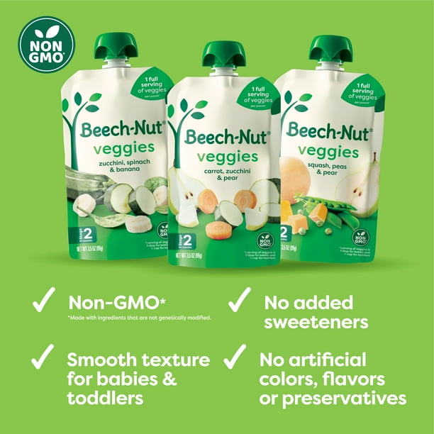 Beech-Nut Veggies Stage 2 Baby Food Variety Pack, 3.5 oz Pouch (9 Pack)
