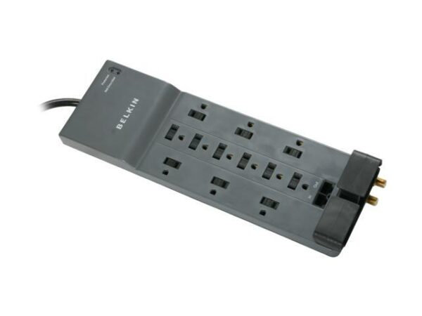 BELKIN BE112234-10 10 Feet 12 Outlets 3996 joules Surge Suppressor with Phone/Modem, RJ45 and Coax Protection BELKIN BE112234-10 10 Feet 12 Outlets 3996 joules Surge Suppressor with Phone/Modem, RJ45 and Coax Protection