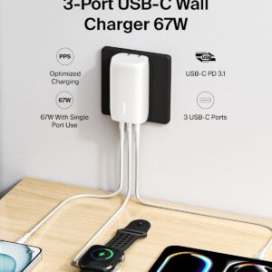 Belkin BoostCharge 3-Port USB-C Wall Charger with PPS 67W, USB-C PD 3.1 Fast Charging Charger for iPhone 16, MacBook Pro, AirPods, Galaxy, Nintendo Switch 2 & Other PD Enabled...