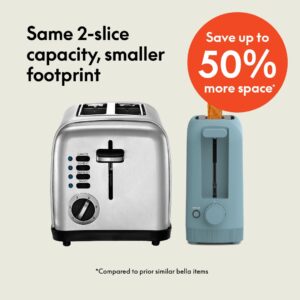 bella 2 Slice Slim Toaster, 6 Setting Shade Control w Reheat and Cancel Buttons, Removable Crumb Tray, 10” Long Slot, Anti Jam & Auto Shutoff, Auto Centering Guides and Cord...