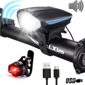 Best Bike Lights with Super Loud Bike Horn, Night Bicycle Safety Flashlight, USB Rechargeable & Waterproof LED Bicycle Light set, Bike Light Set, 3