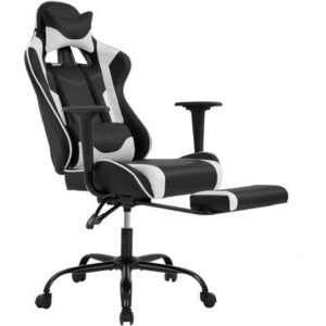 BestOffice Gaming Chair with Footrest, Ergonomic Office Chair, Adjustable Swivel Leather Desk Chair, Reclining High Back Computer Chair with Lumbar