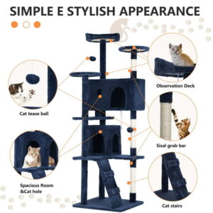 BestPet 70" Cat Tree, Scratch Posts, Condo, Toys, Navy Blue