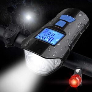 Bicycle Lights Front and Rear Rechargeable with LCD Speedometer Odometer, Led Bike Turn Signal Directional Brake Light Lamp Sound Horn