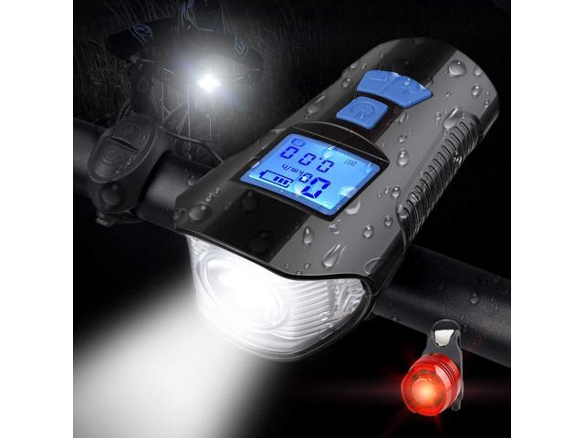 Bicycle Lights Front and Rear Rechargeable with LCD Speedometer Odometer, Led Bike Turn Signal Directional Brake Light Lamp Sound Horn