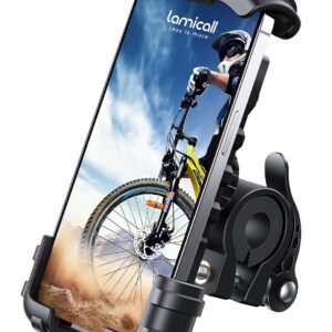 Bike Phone Mount, Motorcycle Phone Holder - Lamicall Motorcycle Bicycle Cell Phone Mount Clamp for Handlebar, Cycling Mount for iPhone 15 Pro Max Plus, 14 Pro Max, S23 S24...