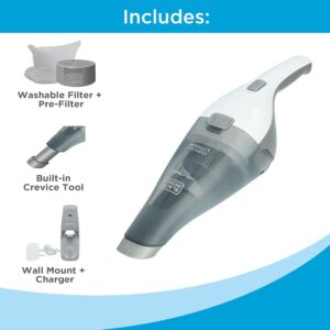 BLACK+DECKER dustbuster QuickClean Cordless Handheld Vacuum, White (HNVC215B10), Dirt Bowl and Fliter