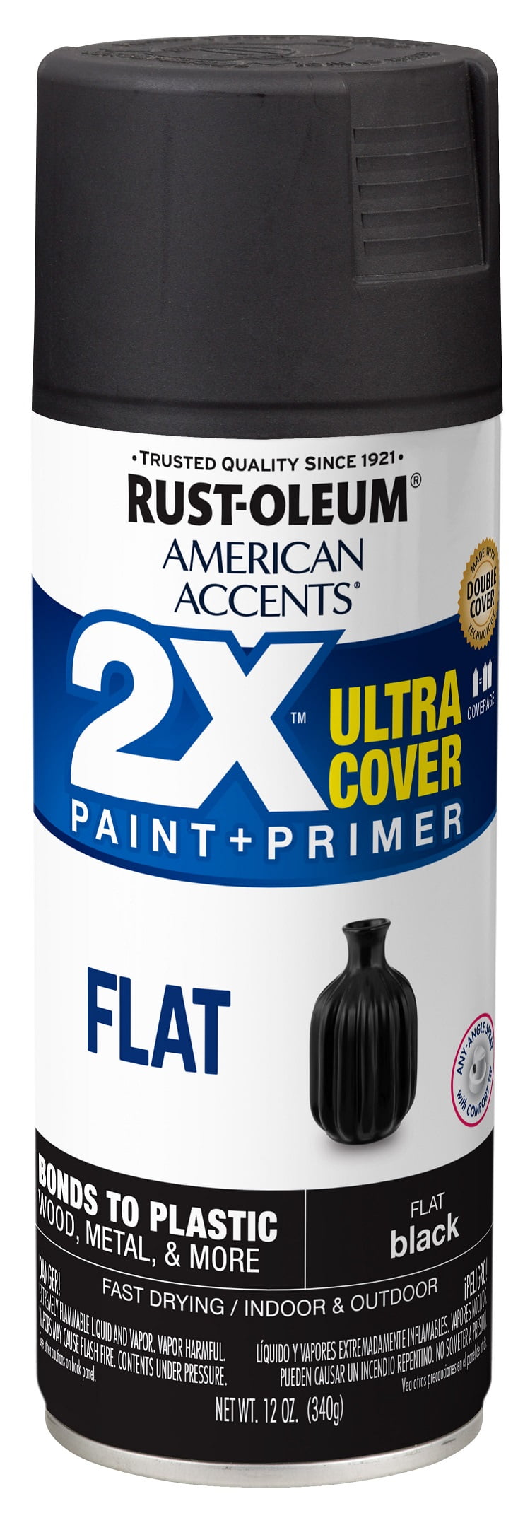 Black, Rust-Oleum American Accents 2X Ultra Cover Flat Spray Paint- 12 oz