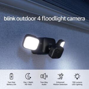 Blink Outdoor 4 Floodlight Camera (newest model), Wire-free smart security camera, 700 lumens, two-year battery life, HD live view, enhanced motion detection, Works with Alexa-...