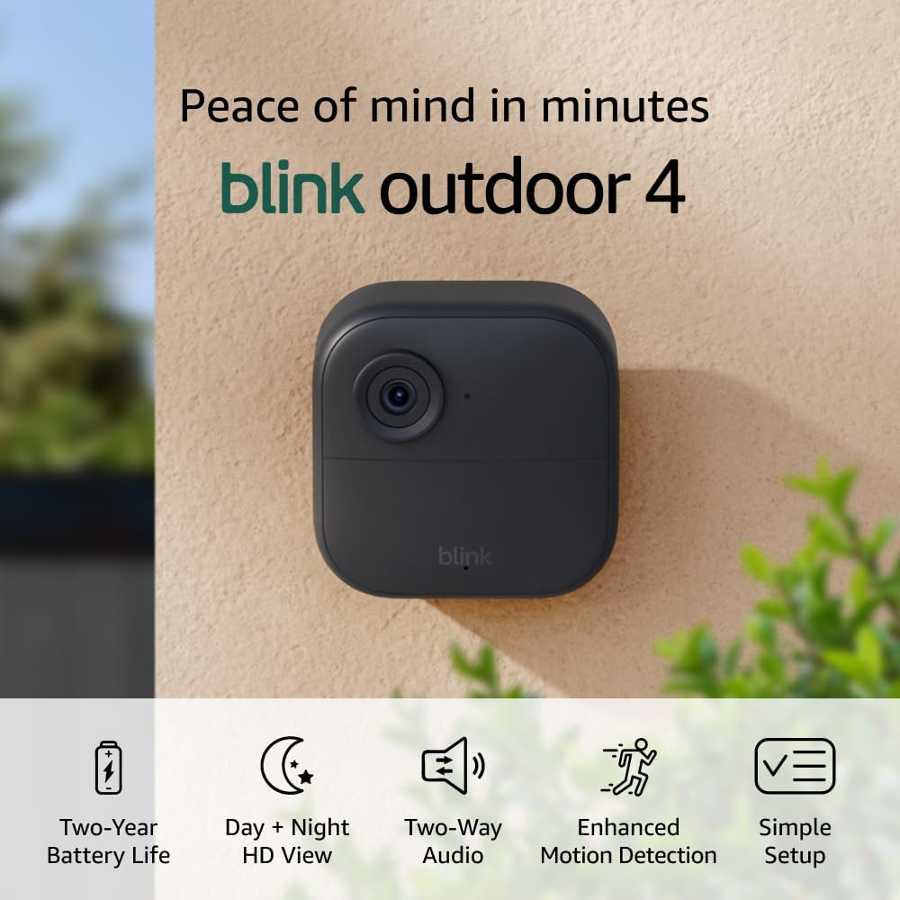 Blink Outdoor 4 (newest model) – Wireless smart security camera, two-year battery life, 1080p HD day and infrared night live view, two-way talk. Required Sync Module not...