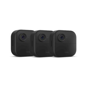 Blink Outdoor 4 (newest model), Wireless smart security camera, two-year battery, 1080p HD day and infrared night live view, two-way talk – 3 camera system