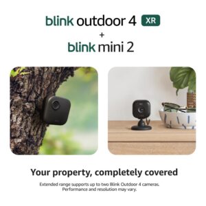 Blink Outdoor 4 XR + Mini 2 — Wireless and plug-in security cameras, motion detection, extended range. Sync Module XR included — 2 camera system + Mini 2 (Black)