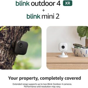 Blink Outdoor 4 XR + Mini 2 — Wireless and plug-in security cameras, motion detection, extended range. Sync Module XR included — 4 camera system + Mini 2 (White)