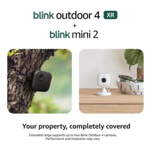 Blink Outdoor 4 XR + Mini 2 — Wireless and plug-in security cameras, motion detection, extended range. Sync Module XR included — 1 camera system + Mini 2 (White)