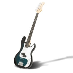 Blue Electric Bass Guitar with 20W Amp & Headphones - 4-String Basswood Body, Maple Neck, Rosewood Fingerboard, Beginner Bass Package for Silent Practice