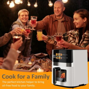 Bluebow 6QT Air Fryer, 8-in-1 Electric Hot Oven with Digital LED Touchscreen, Visible Window, 1500W, New, White