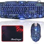 BlueFinger Gaming Keyboard and Mouse,USB Wired Backlit Gaming Mouse and Keyboard Combo,Letters Glow, 3 Color Crack Backlit,Illumination Keyboard and