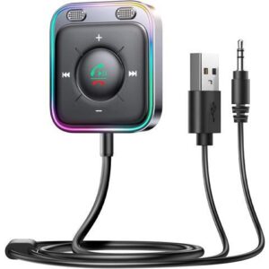 Bluetooth 5.3 Car Adapter with Dual Mics and Noise Cancellation, AUX Bluetooth Car Kit with Plug-and-Play and Noise Filter for Hands-Free Calls and