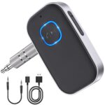 Bluetooth Car Adapter, WOCBUY 3.5mm AUX Bluetooth Receiver for Music Streaming, Wireless Music Audio Adapter with Built-in Mic, Home Stereo, Speakers (Handsfree Car Kits, 16H...