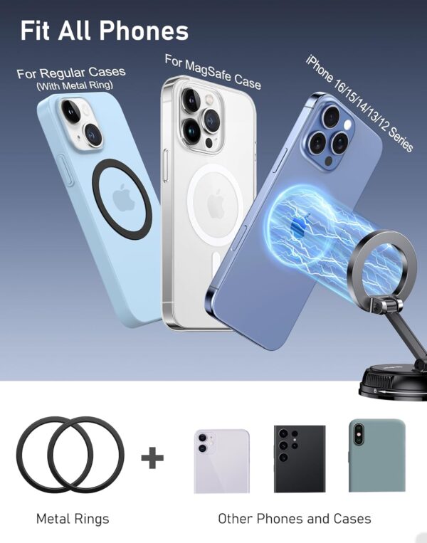 Blukar Phone Holder Car for MagSafe, [20xN52 Strong Magnets] Magnetic Car Phone Holder Mount - 360° Rotation, Upgraded Ultra Stable Suction Cup for iPhone 16/15/14 & Others with...