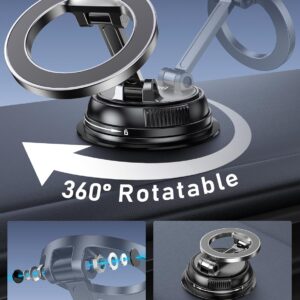 Blukar Phone Holder Car for MagSafe, [20xN52 Strong Magnets] Magnetic Car Phone Holder Mount - 360° Rotation, Upgraded Ultra Stable Suction Cup for iPhone 16/15/14 & Others with...
