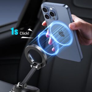 Blukar Phone Holder Car for MagSafe, [20xN52 Strong Magnets] Magnetic Car Phone Holder Mount - 360° Rotation, Upgraded Ultra Stable Suction Cup for iPhone 16/15/14 & Others with...