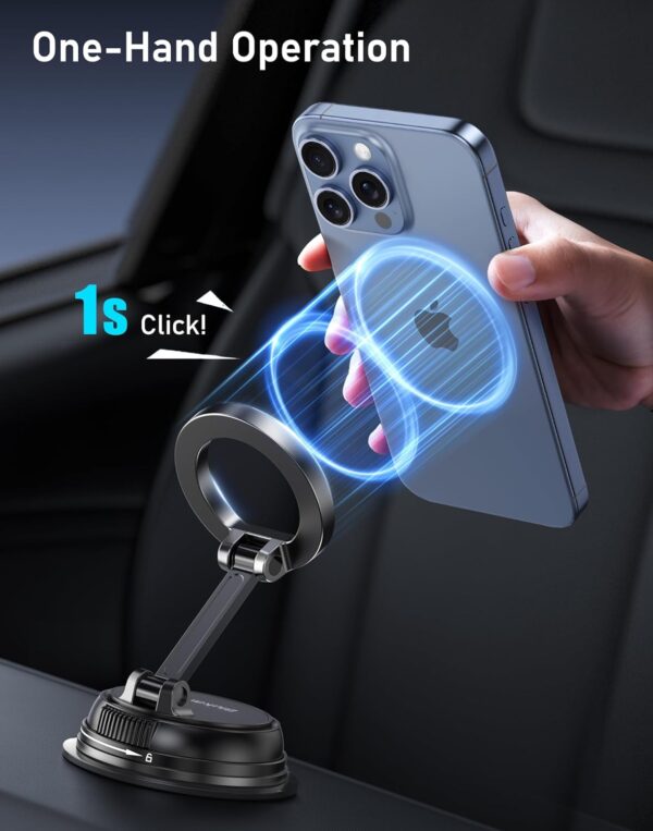 Blukar Phone Holder Car for MagSafe, [20xN52 Strong Magnets] Magnetic Car Phone Holder Mount - 360° Rotation, Upgraded Ultra Stable Suction Cup for iPhone 16/15/14 & Others with...