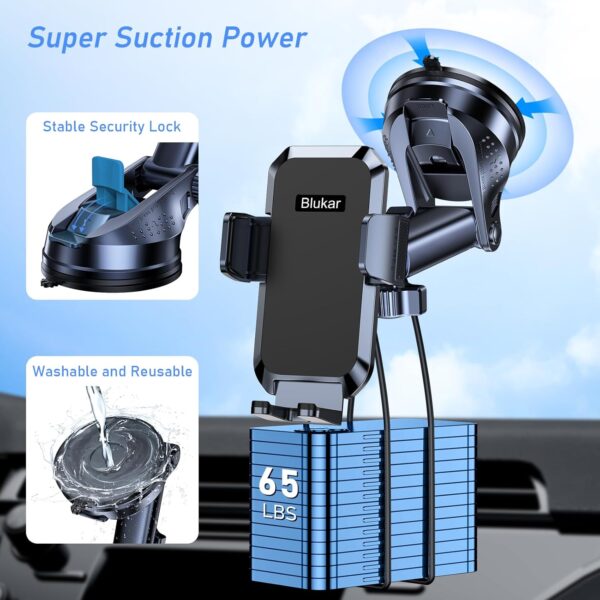 Blukar Phone Holder Car, [Upgraded Strong Suction] Adjustable Car Phone Holders Mount for Car Dashboard/Windscreen, 360°Rotation, One Button Release, Automobile Cradle for...
