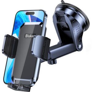 Blukar Phone Holder Car, [Upgraded Strong Suction] Adjustable Car Phone Holders Mount for Car Dashboard/Windscreen, 360°Rotation, One Button Release, Automobile Cradle for...