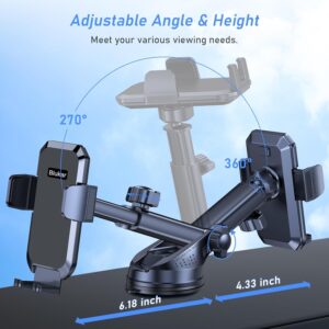 Blukar Phone Holder Car, [Upgraded Strong Suction] Adjustable Car Phone Holders Mount for Car Dashboard/Windscreen, 360°Rotation, One Button Release, Automobile Cradle for...