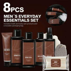 Body & Earth Bath Gift Sets for Men, 8 Pcs Luxury Spa Gift Basket Body Wash for Fathers Day Birthday