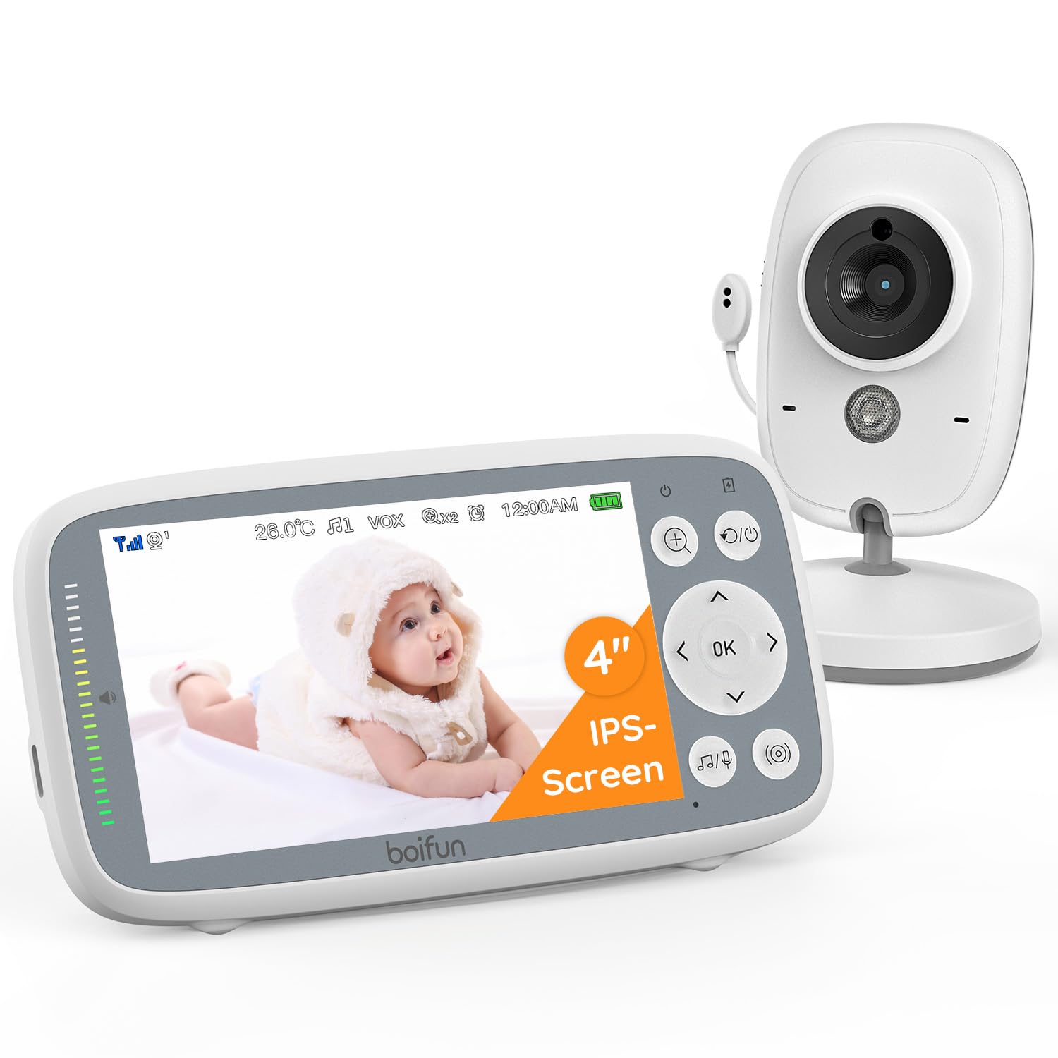 BOIFUN Baby Monitor No Wi-Fi, 4'' 3X Zoom Display, Video Baby Monitor Camera, IPS 720p Wireless (Moniteur Bébé)