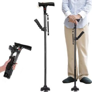 BONAEVER Folding Cane witHandled Light Adjustable Canes Walking Standicks for Seniors Walking Cane Standick for Men Women with Cushion 2 T Handle