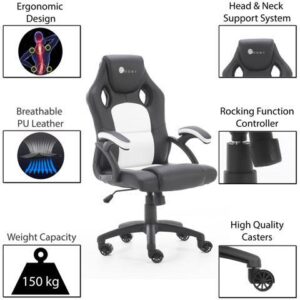 Boost Industries GC-305 Mid-Back Height Adjustable Ergonomic Office/Gaming Chair (Arctic White/Black)