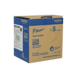 Brother 18mm (0.7") Black on White HGe Tape with Standard Adhesive, 8m - 5 Pack