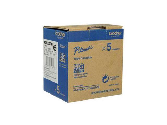Brother 18mm (0.7") Black on White HGe Tape with Standard Adhesive, 8m - 5 Pack