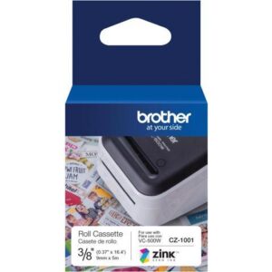 Brother Genuine CZ-1001 3/8" (0.37") 9mm wide x 16.4 ft. (5 m) long label roll featuring ZINK® Zero Ink technology - 3/8" Width x 16 13/32 ft Length -