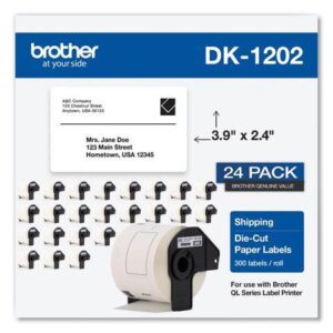 Brother Genuine DK-120224PK Die-Cut Shipping Labels 300 Labels/Roll 24 Rolls/Box